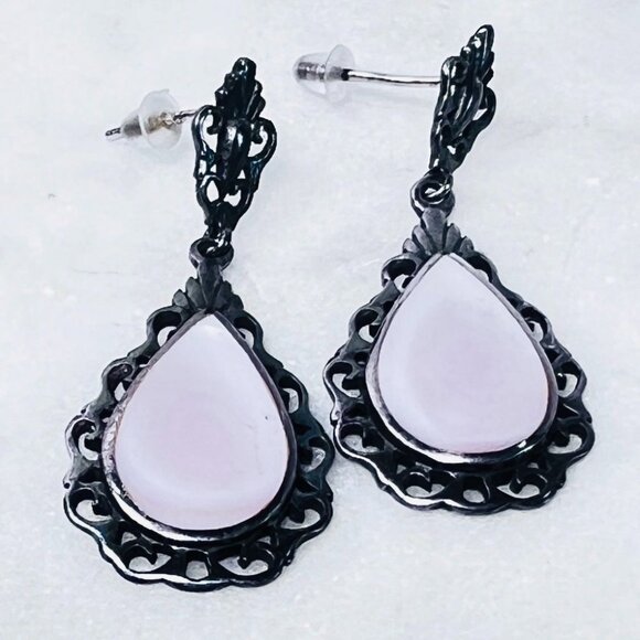 Vintage Boma 925 Silver Lavender Pink MOP Iridescent Post Earrings Art Deco - Picture 1 of 7